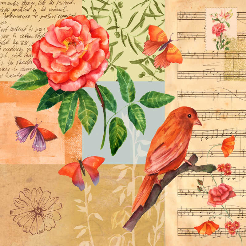 复古拼贴海报与纸废料与手写明信片设计