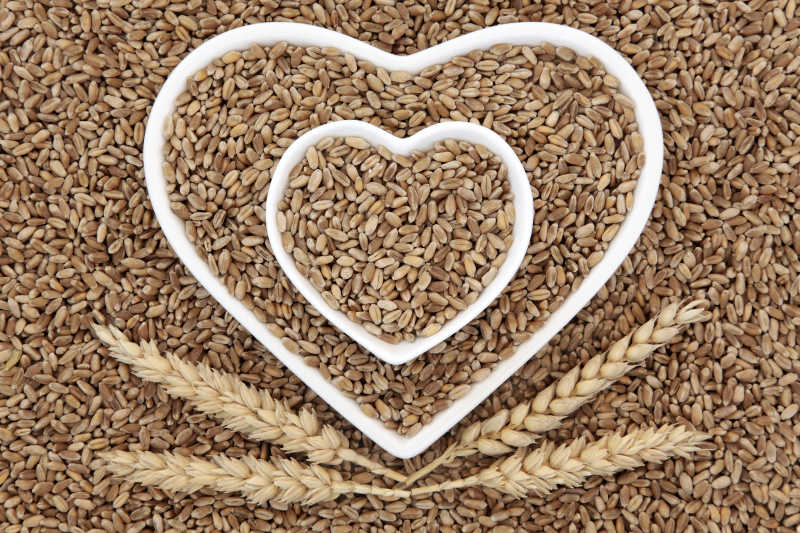小麦状食物与心型碗形成了抽象背景