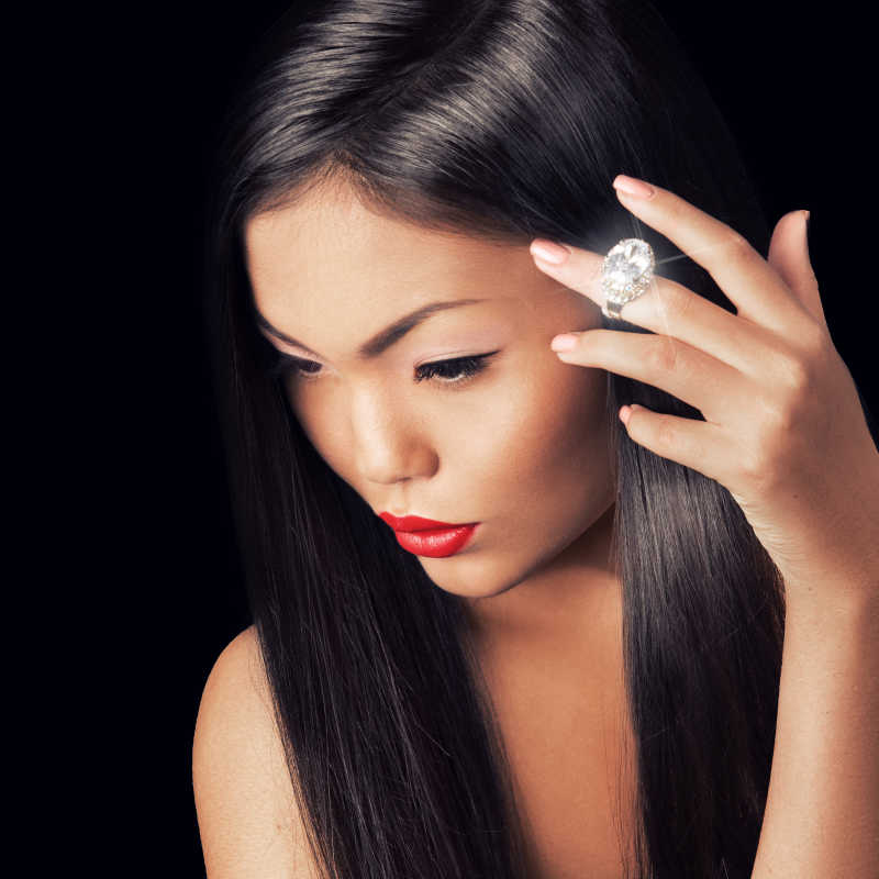 亚洲长发美女脸部特写肖像