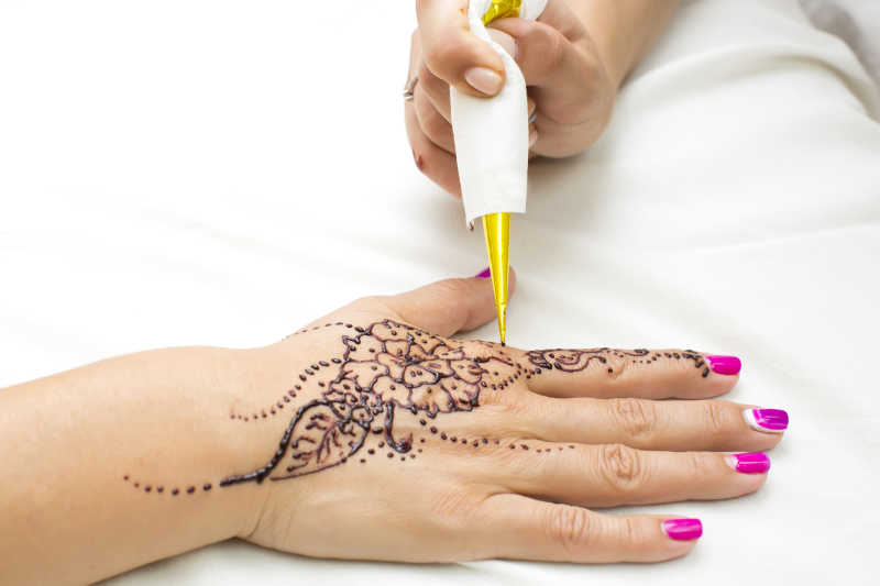 白色背景下手背上做拉花