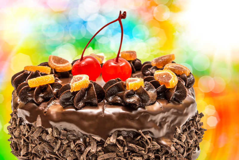 巧克力水果蛋糕的特写