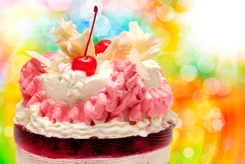 草莓樱桃水果蛋糕特写