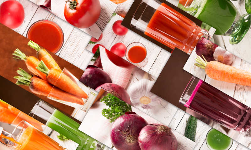 蔬菜与蔬菜汁的拼贴