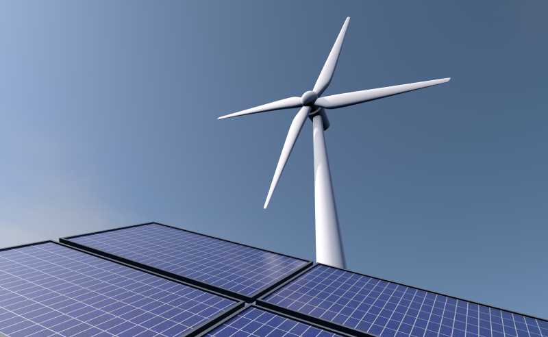 太阳能电池板和风力发电风车