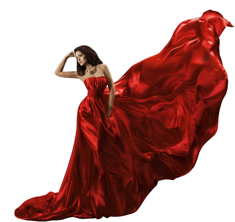 穿着红色连衣裙的美女模特