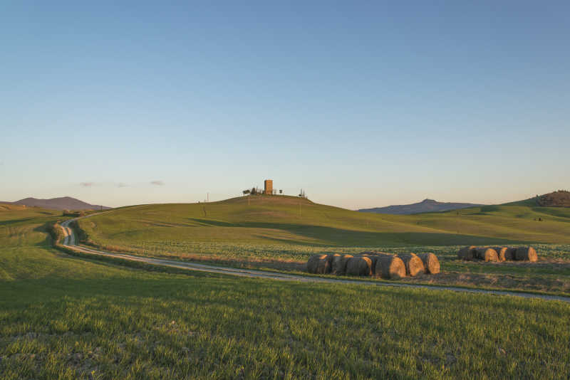 夕阳下广阔的田野风景
