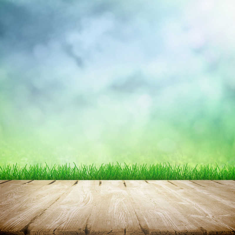 春天的草地与木桌