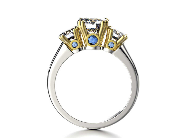 白色背景下立着的钻石戒指