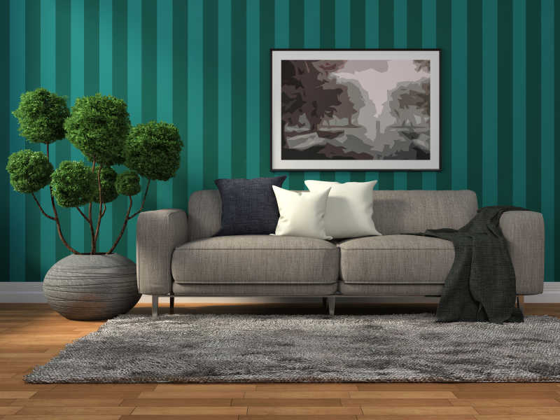 客厅沙发与植物
