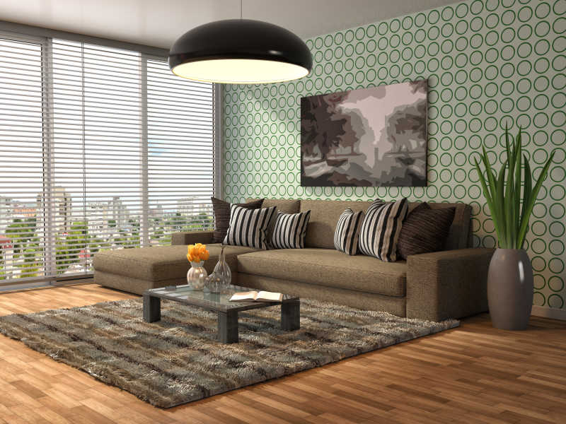 客厅里的沙发靠近落地窗