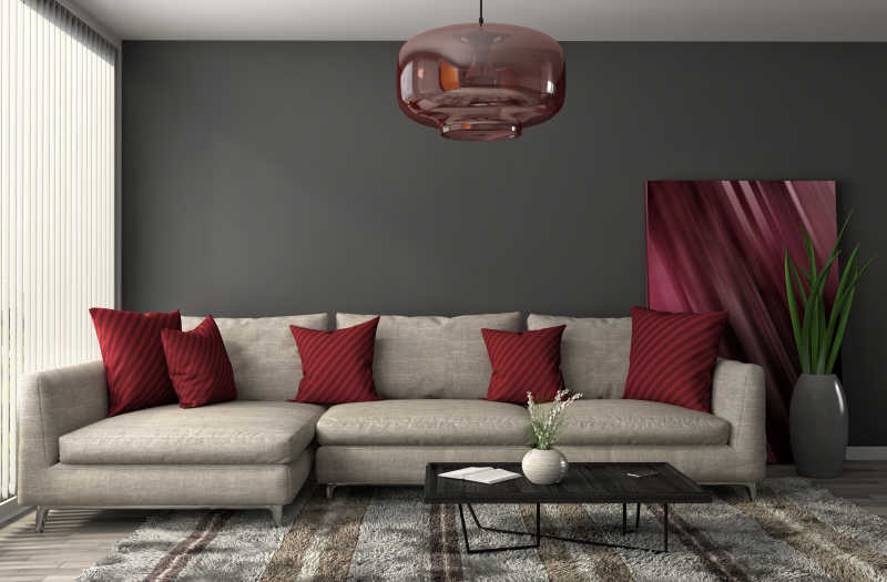 红色和卡其色客厅沙发