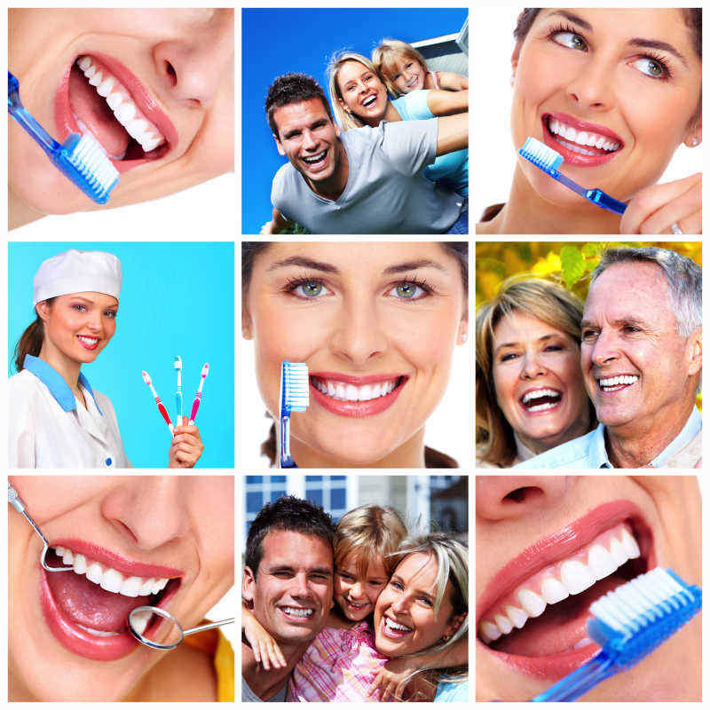 微笑漏出白色牙齿的美女