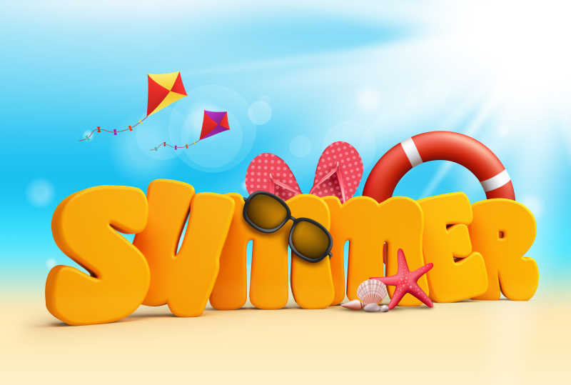 沙滩上的夏季三维文本