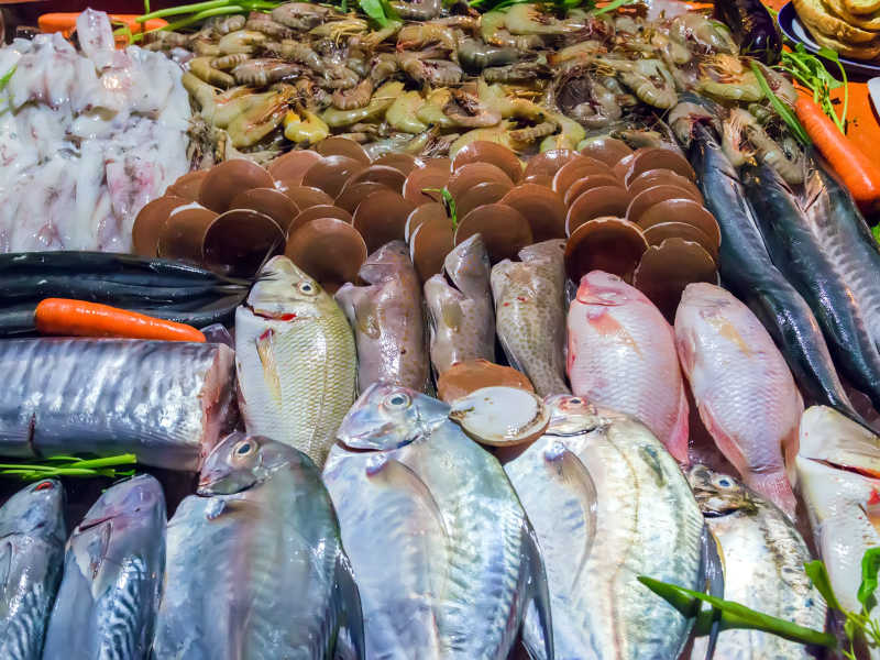 市场上摆列整齐的海鲜