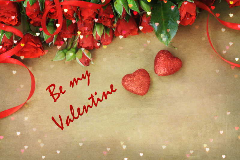 情人节玫瑰与红心