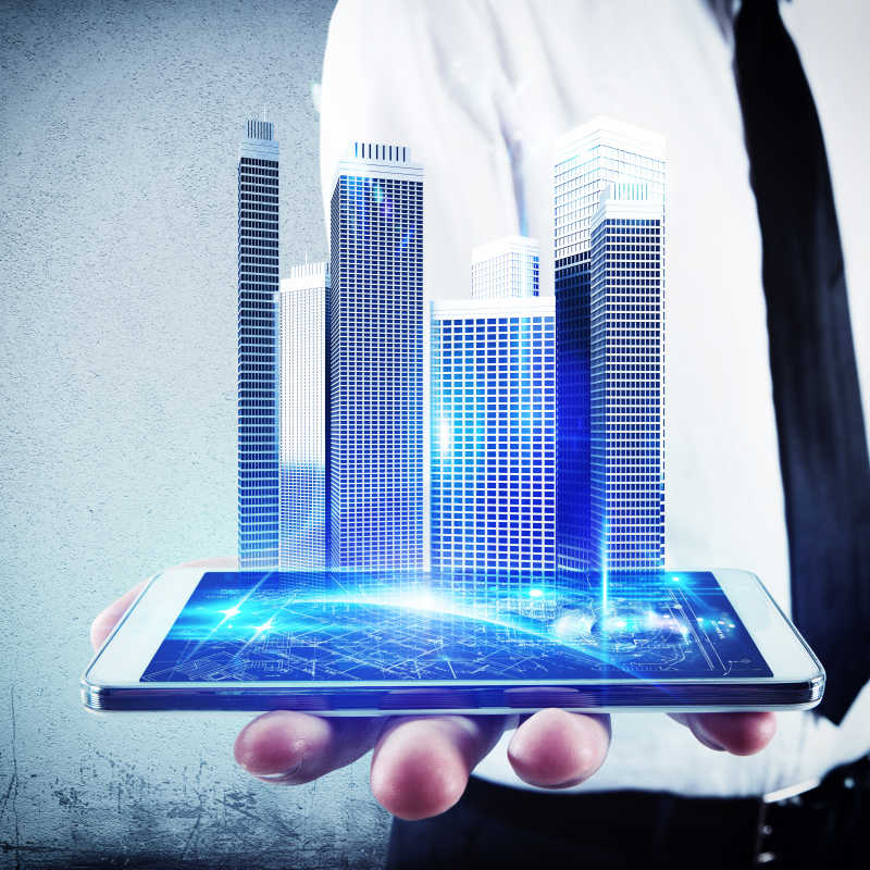 手机上面浮现立体的摩天高楼
