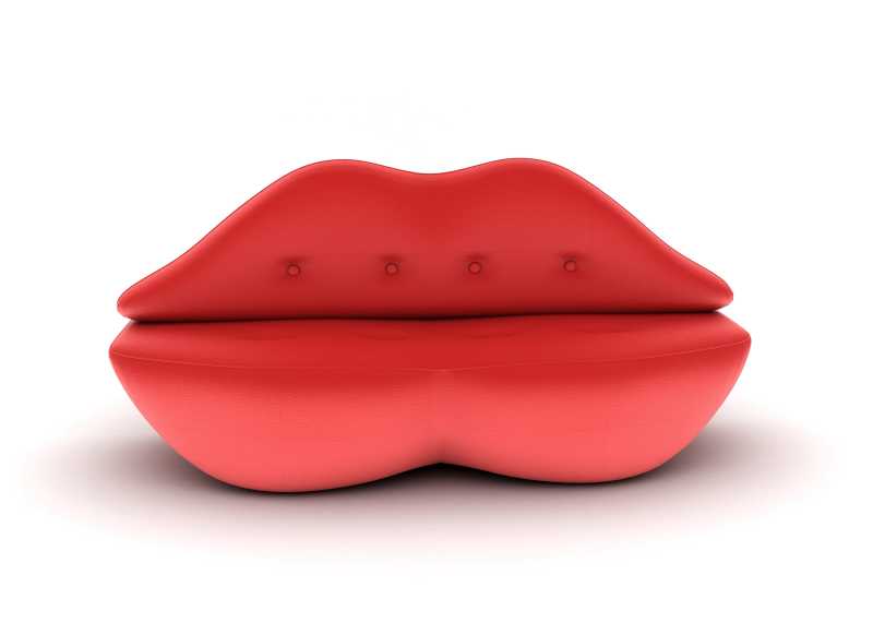 白色背景下的红色大嘴唇现代沙发