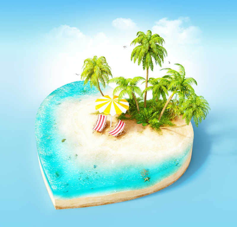 热带岛屿心形模型