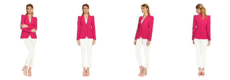 年轻性感的黑发女子穿着紫红色夹克