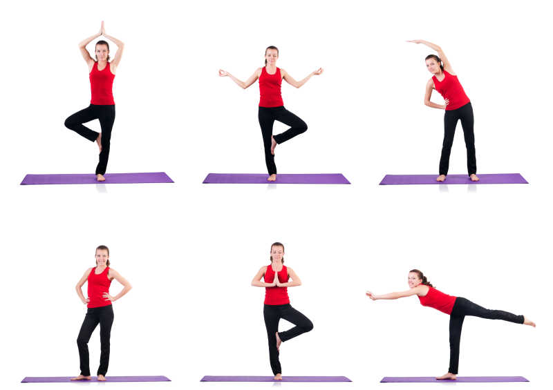 白色背景下不同瑜伽姿势展示