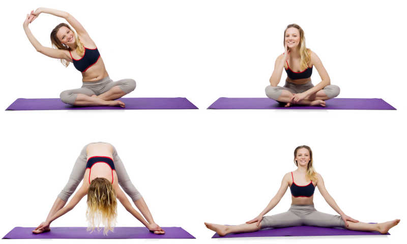 白色背景下练习瑜伽的女人