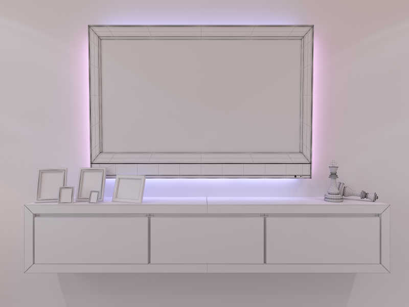 现代室内卧室设计3D插画