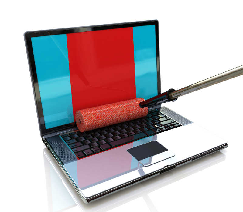 油漆滚筒在笔记本电脑屏幕上画画