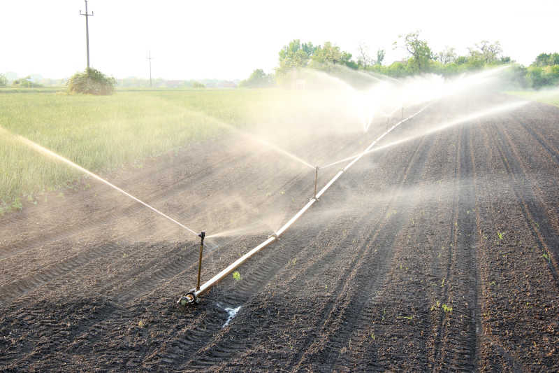 农业灌溉系统正在给农田进行全面灌溉