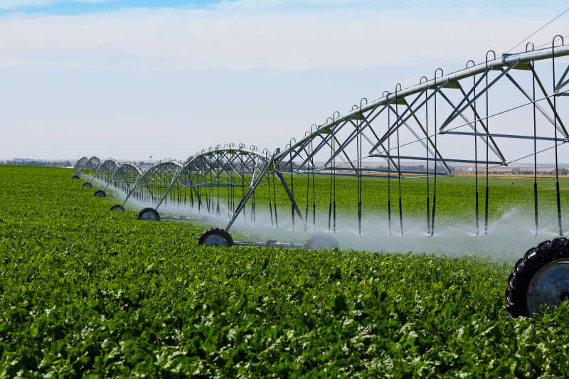 农田灌溉机正在进行田地灌溉
