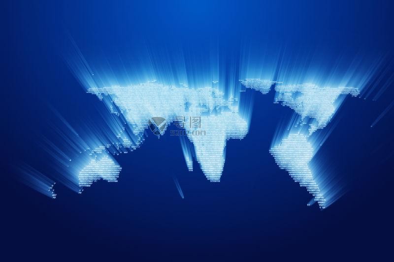 蓝色背景中模糊世界地图