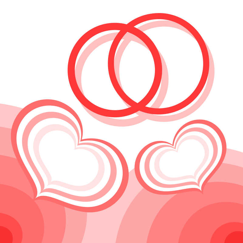 美丽的抽象背景的心和结婚戒指