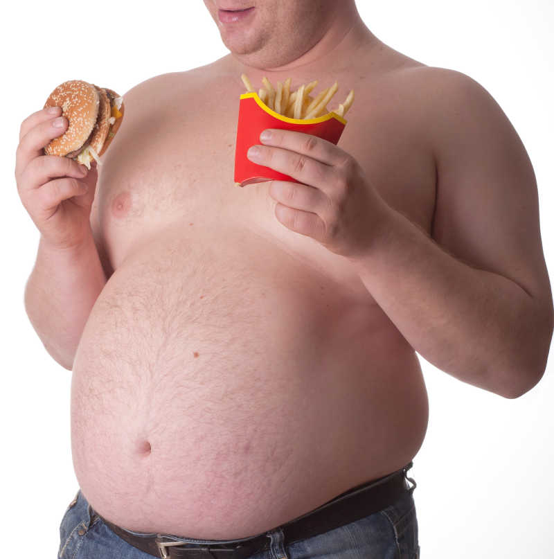 胖子吃汉堡和薯条
