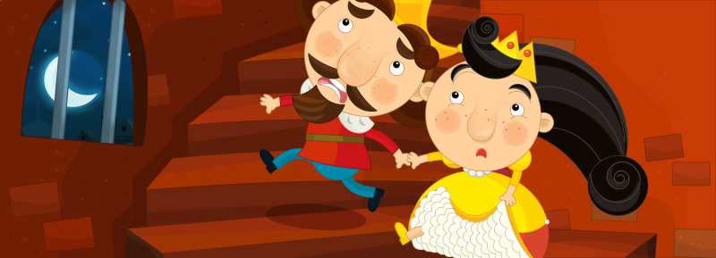 在楼梯上看月亮的国王与公主