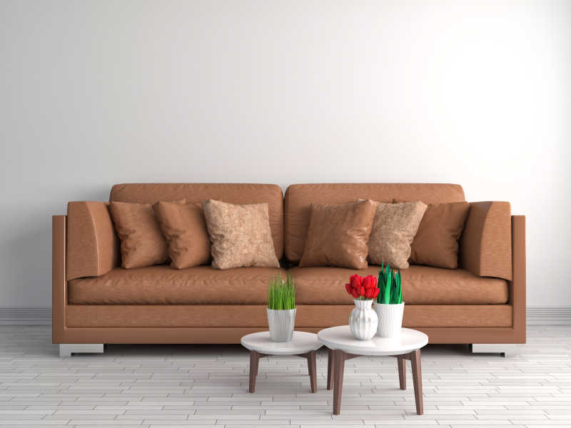 室内光照下的棕色布艺沙发