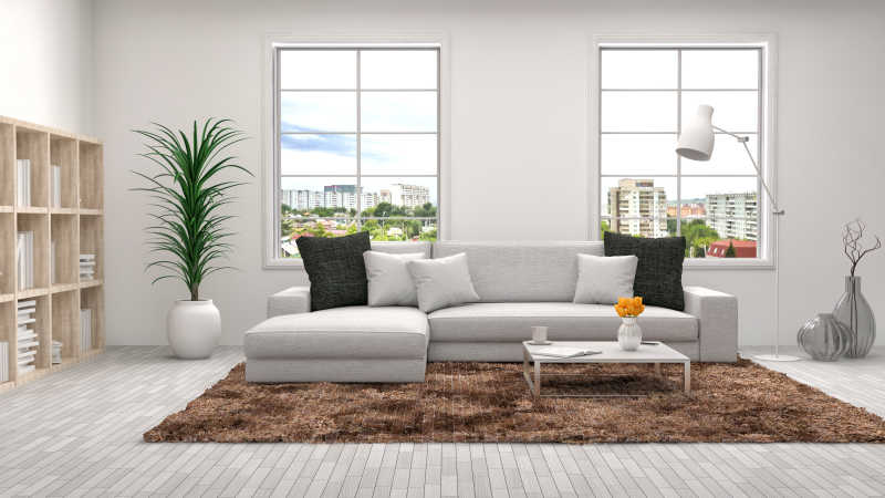 背靠两扇窗户的白色沙发