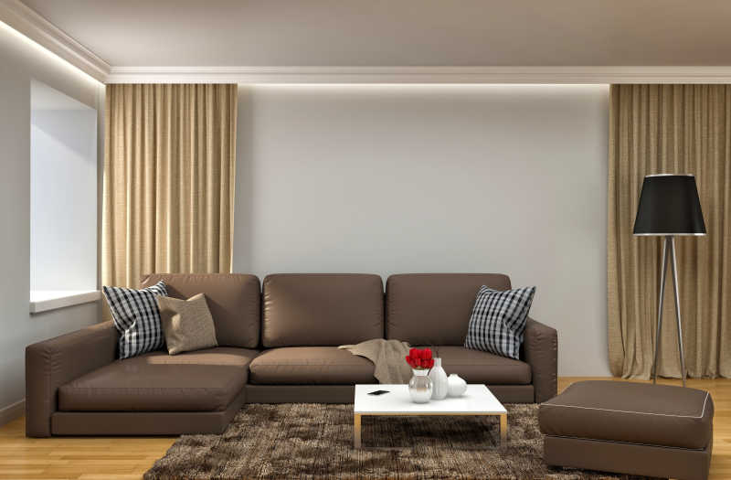 室内棕色转角棕色布艺沙发