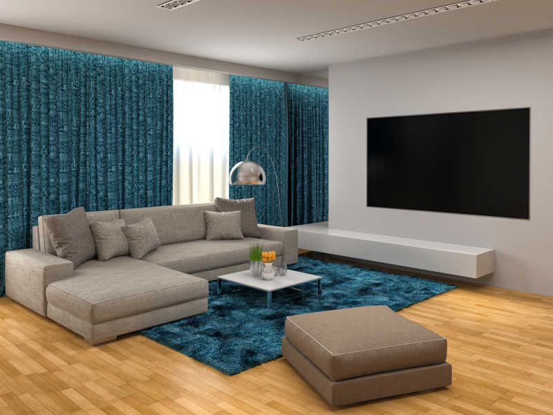 米色沙发与绿色地毯