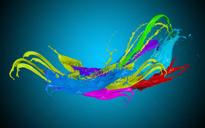 蓝色背景下飞溅的彩色条纹