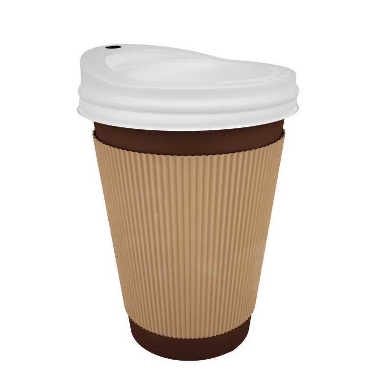 白色背景下的棕色条纹一次性纸杯