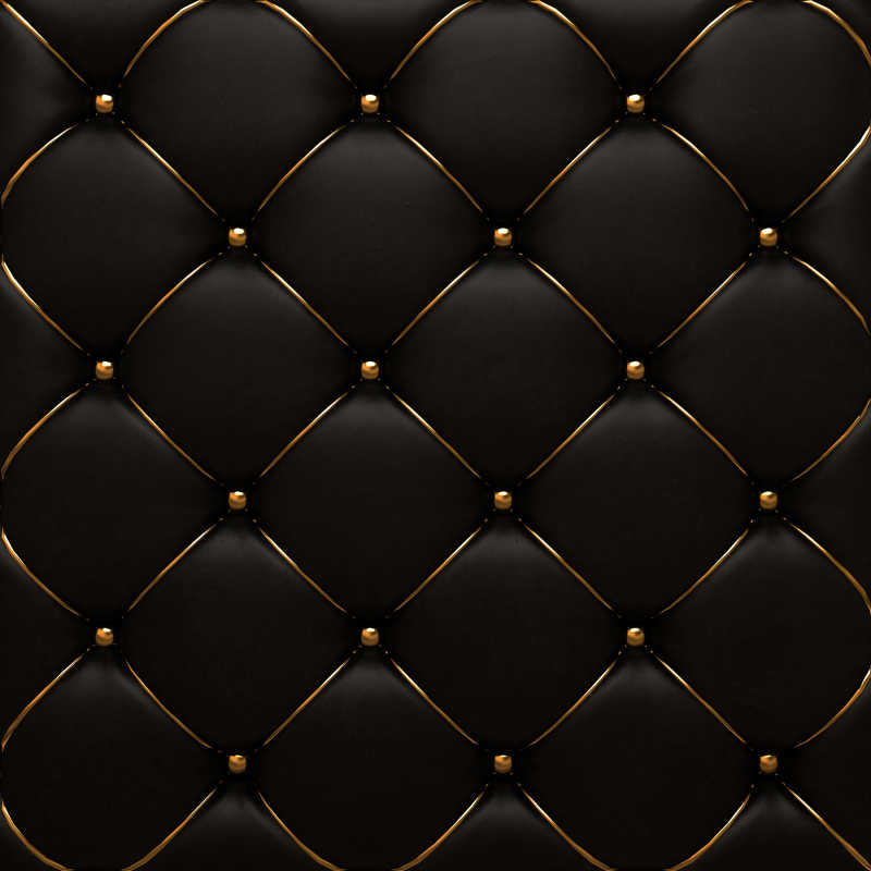金色纽扣装饰黑色皮革纹理背景