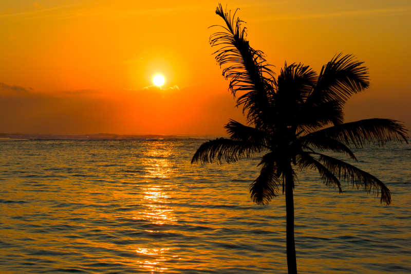 日落时热带平静海面风景