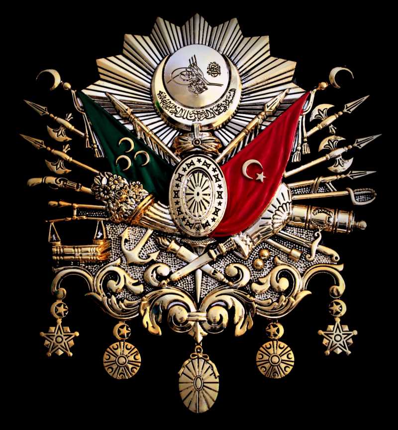 黑色背景前的奥斯曼帝国象征徽章