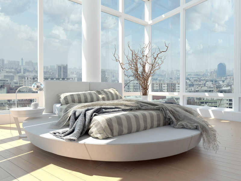 现代风格卧室与城市景观
