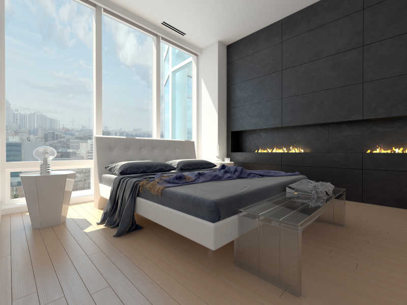 现代设计风格卧室与城市景观