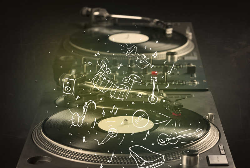 用图标绘制乐器演奏古典音乐的唱盘