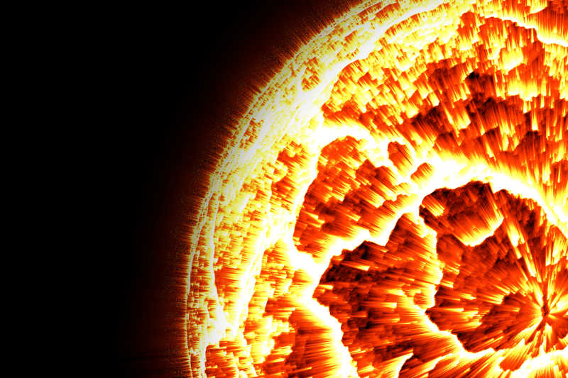 黑色背景下关闭太阳火焰