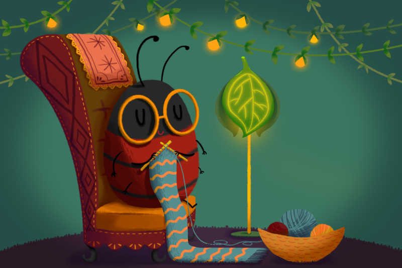 在织毛衣的卡通蜜蜂