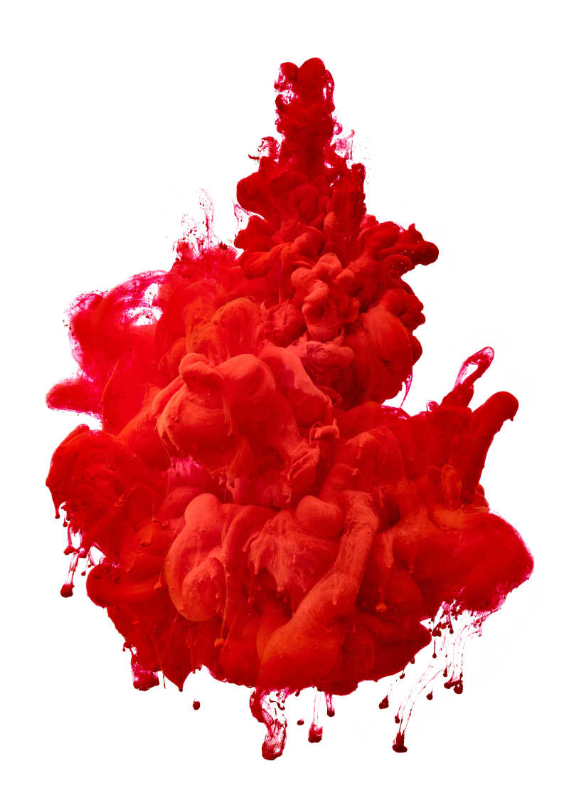 红色的颜料在白色背景孤立的水中