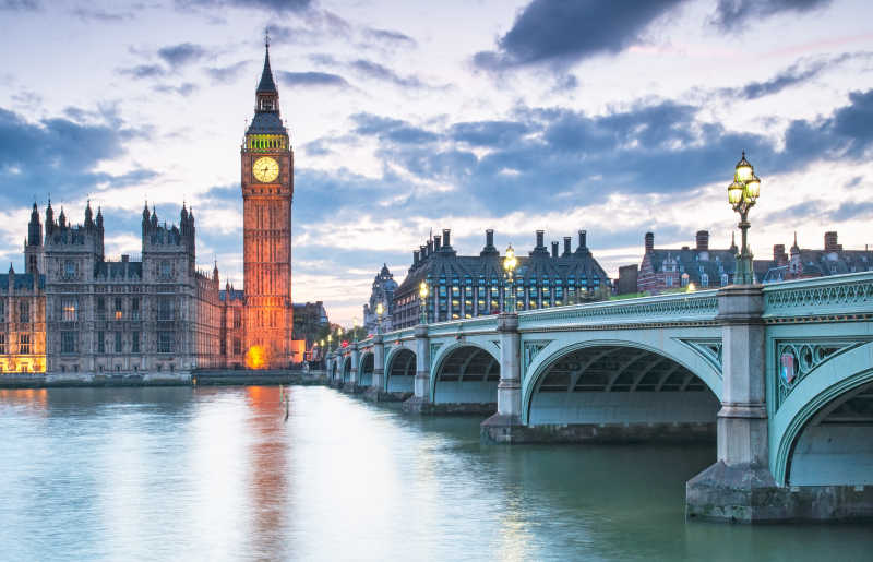 英国伦敦大本钟和国会大厦全景