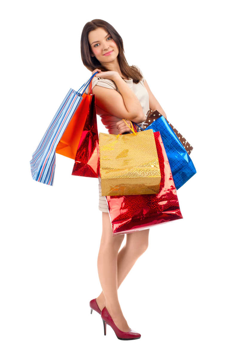 美女拎着的很多购物袋